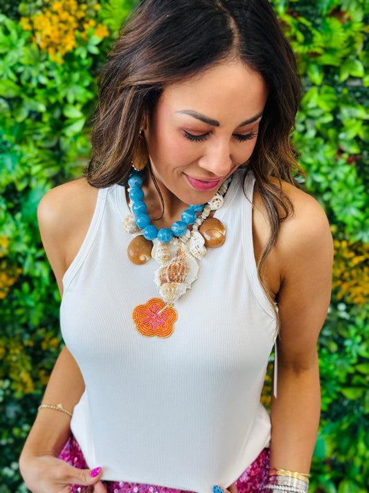 White Beaded Flower Tank Top (Reg.)