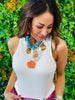 White Beaded Flower Tank Top (Reg.)
