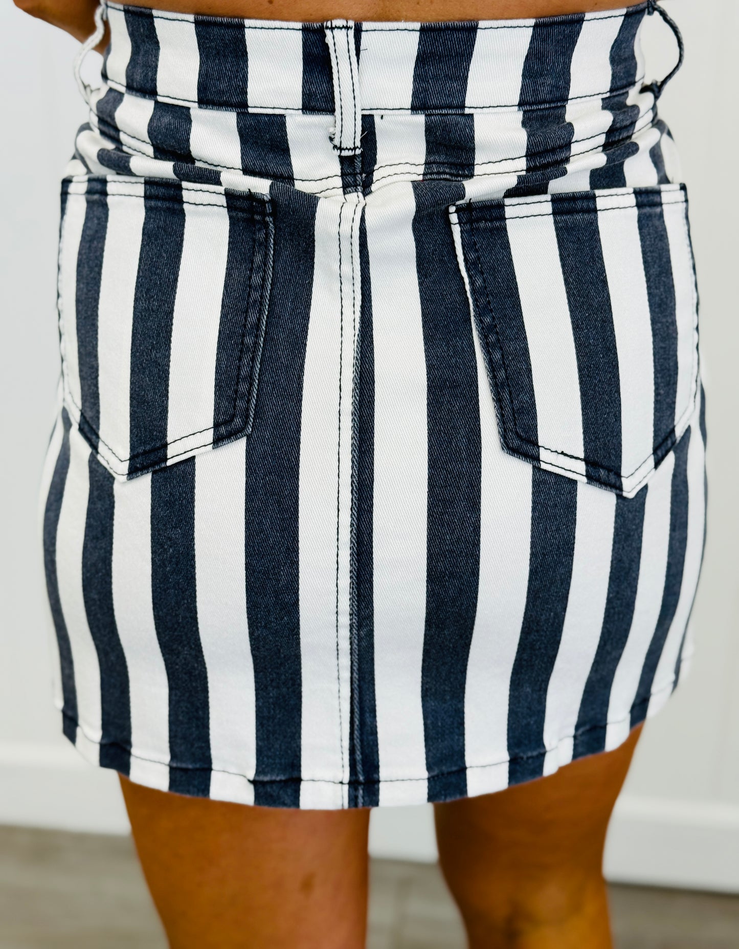 Nova Navy Striped Denim Skirt (Reg. and Plus)