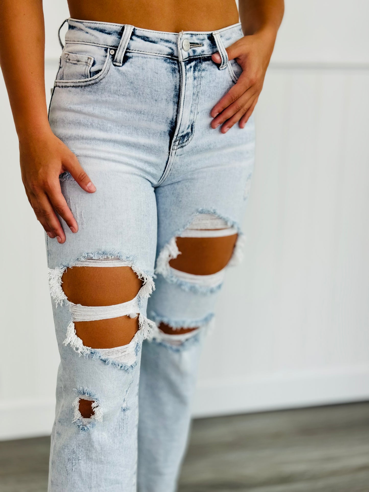 Risen Acid Washed Distressed Ankle Jeans (Reg & Plus)