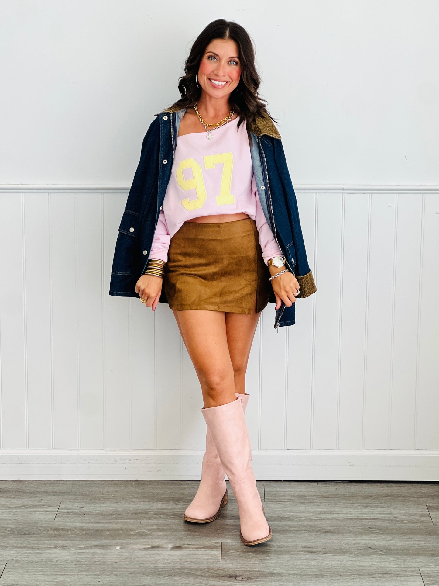 Denim Leopard Collar Barn Jacket (Reg.)