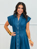 Deluxe Denim Pintuck Midi Dress (Reg)
