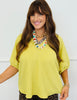 Textured Contrast Leopard Trim Top (Reg & Plus)-3 Colors