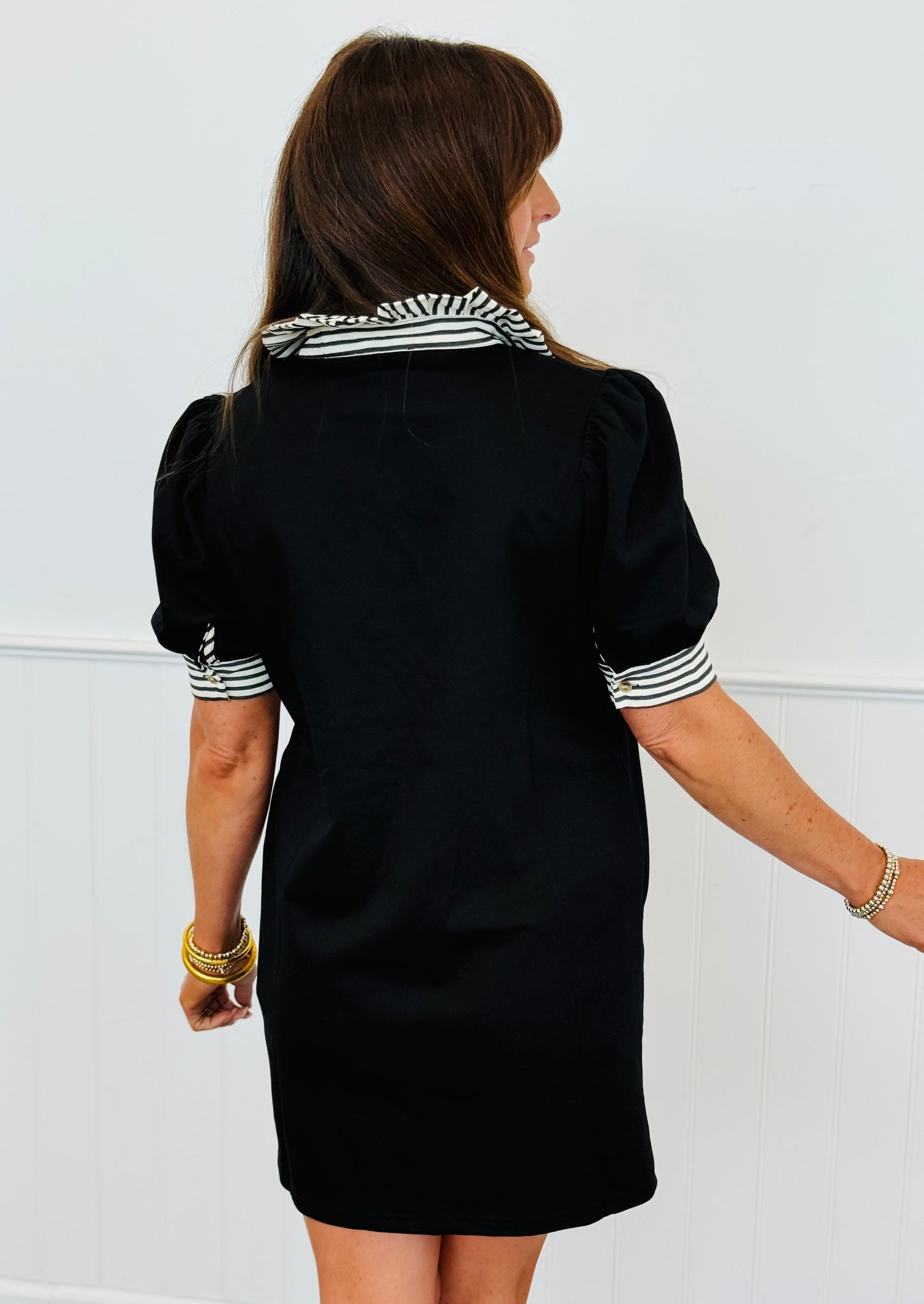 Black Contrast Stripe Trim Mini Dress (Reg & Plus)