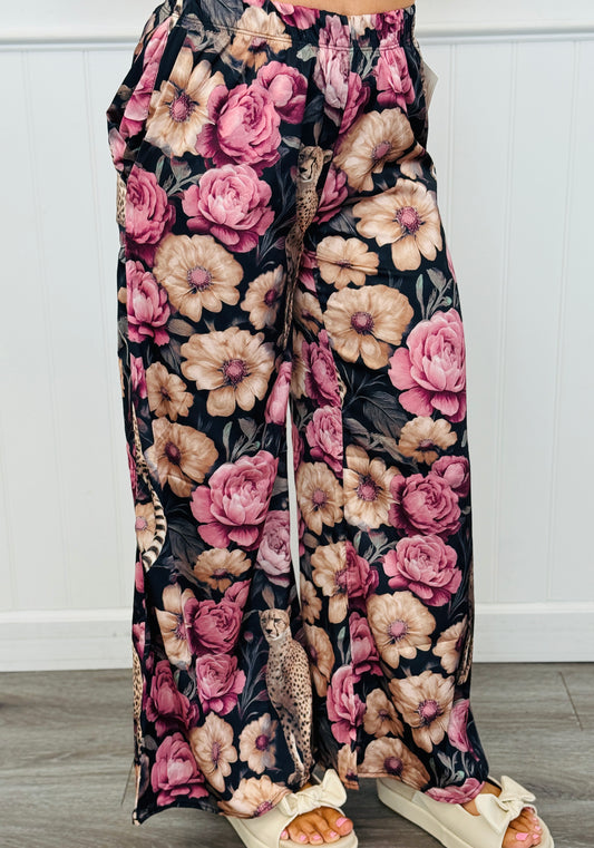 Black Floral Noir & Cheetah Print Pants (Reg & Plus)