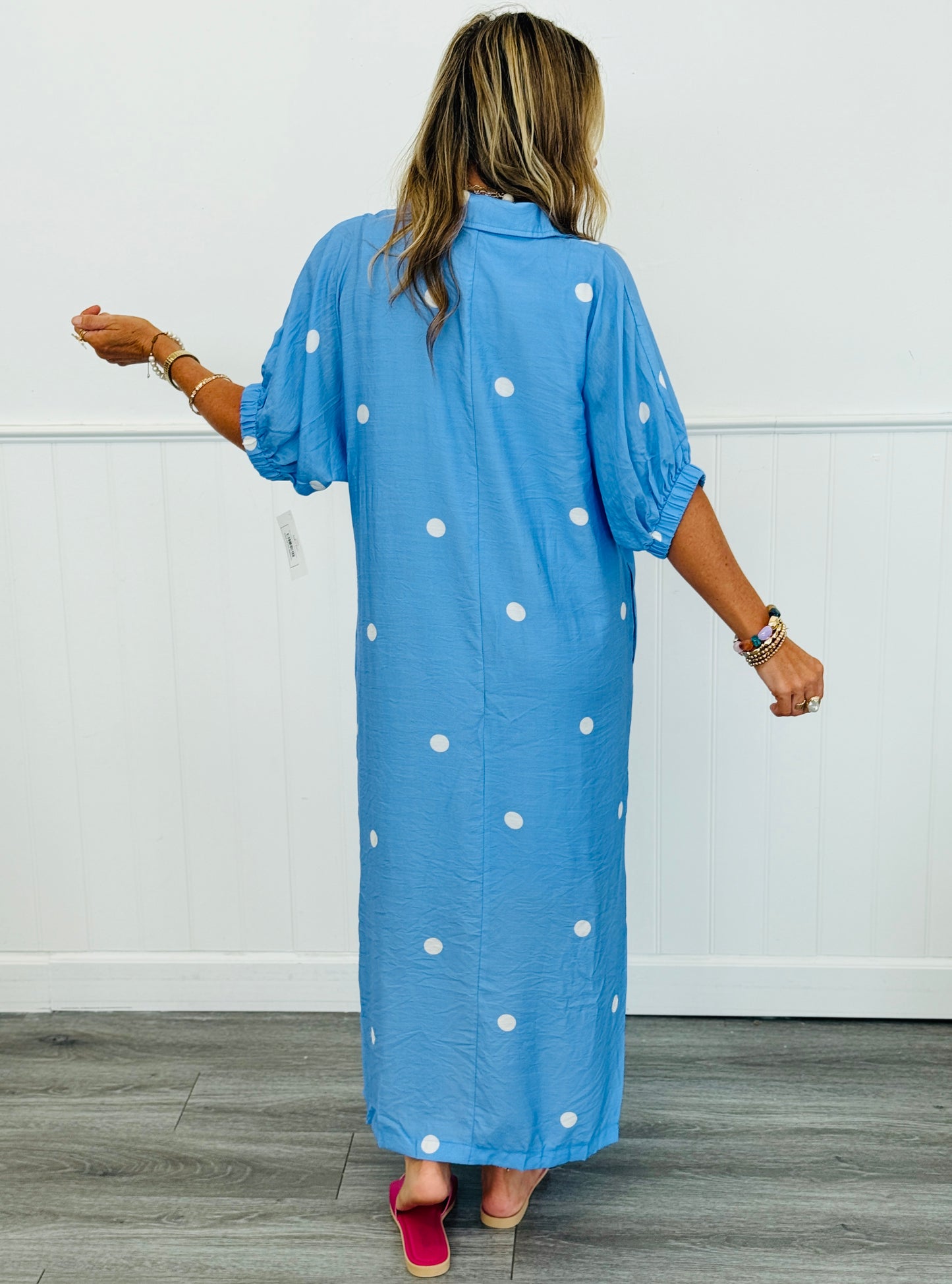 Blue Polka Dot Side Slit Midi Dress (Reg.)