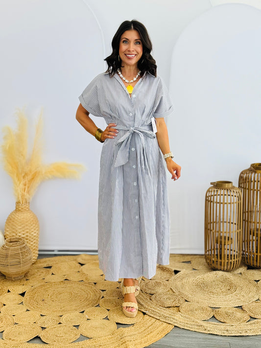 Ivory/Denim Striped Midi Dress (Reg. and Plus)