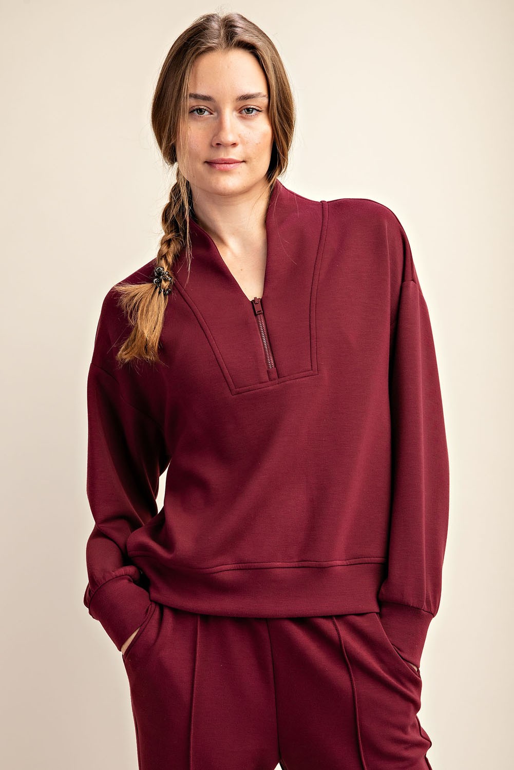 Modal Bubble Sleeve Half Zip Jacket (Reg. and Plus) - 6 Colors