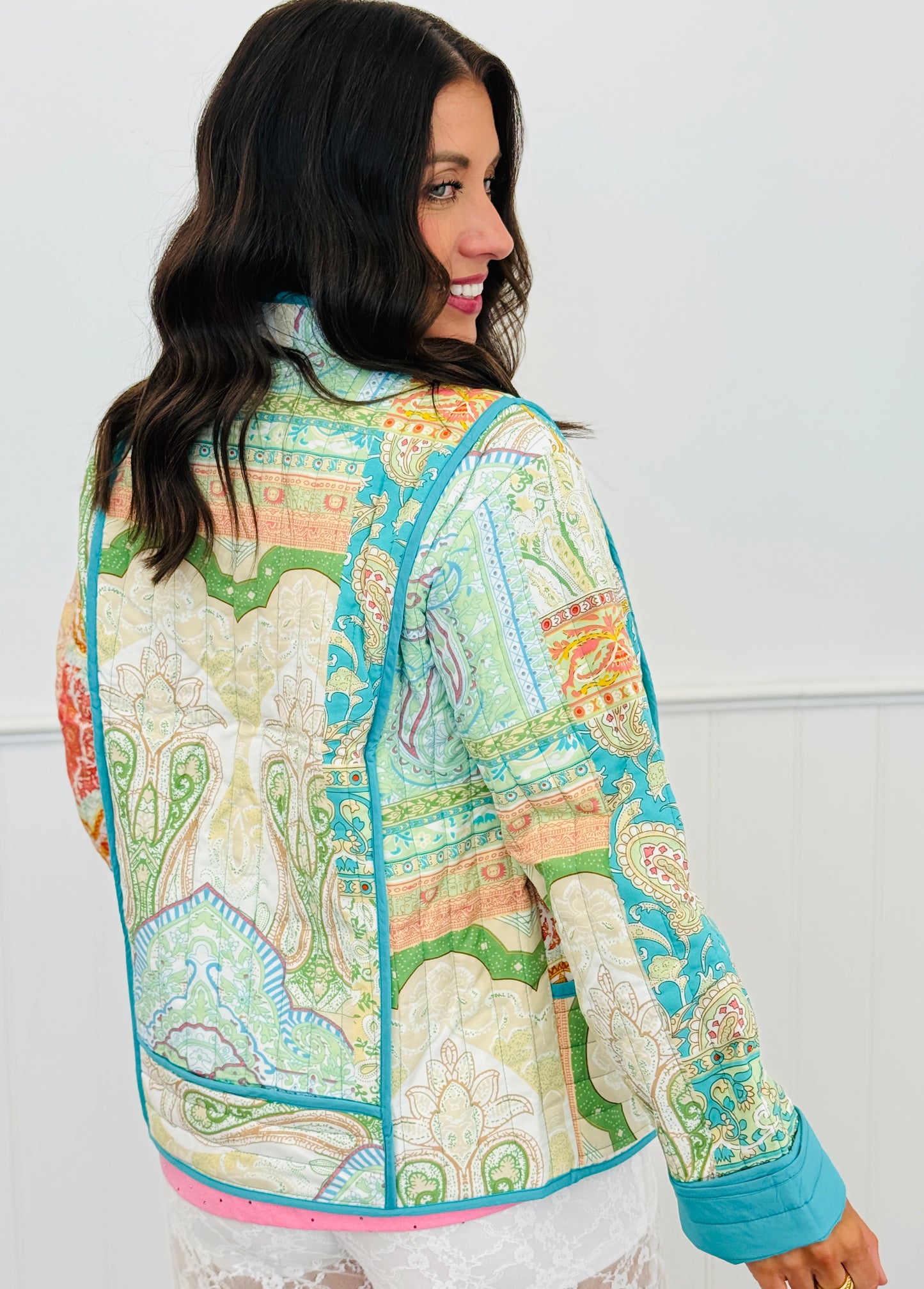 Turquoise Quilted Paisley Jacket (Reg & Plus)