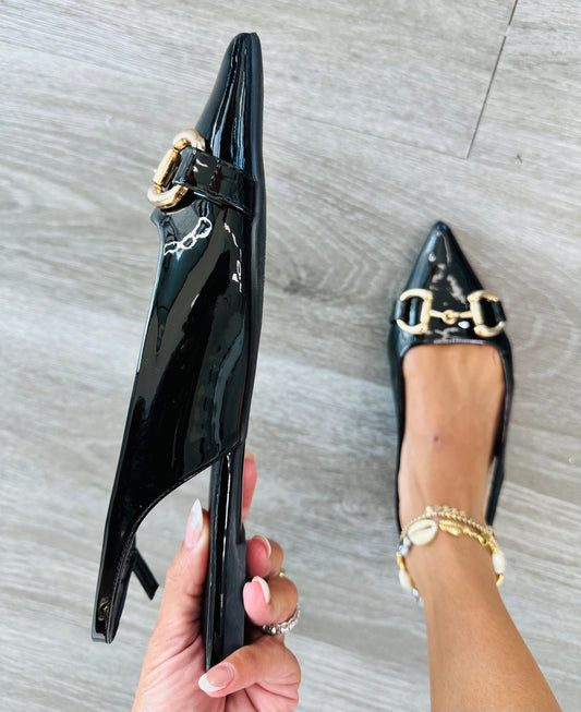 Black Pointed Toe Slingback Flats