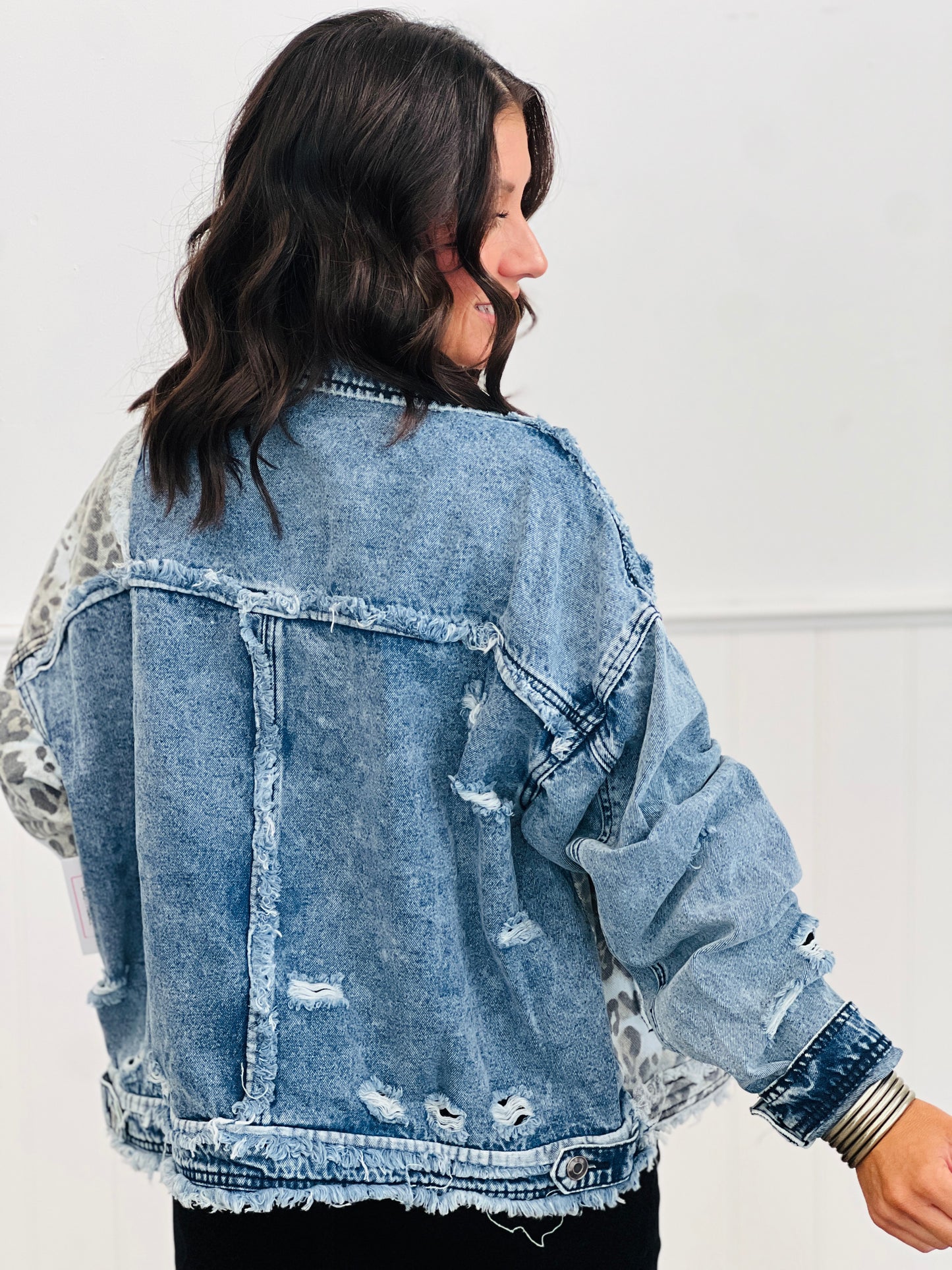 Oli & Hali Washed Denim/Contrast Leopard Jacket (Reg.)