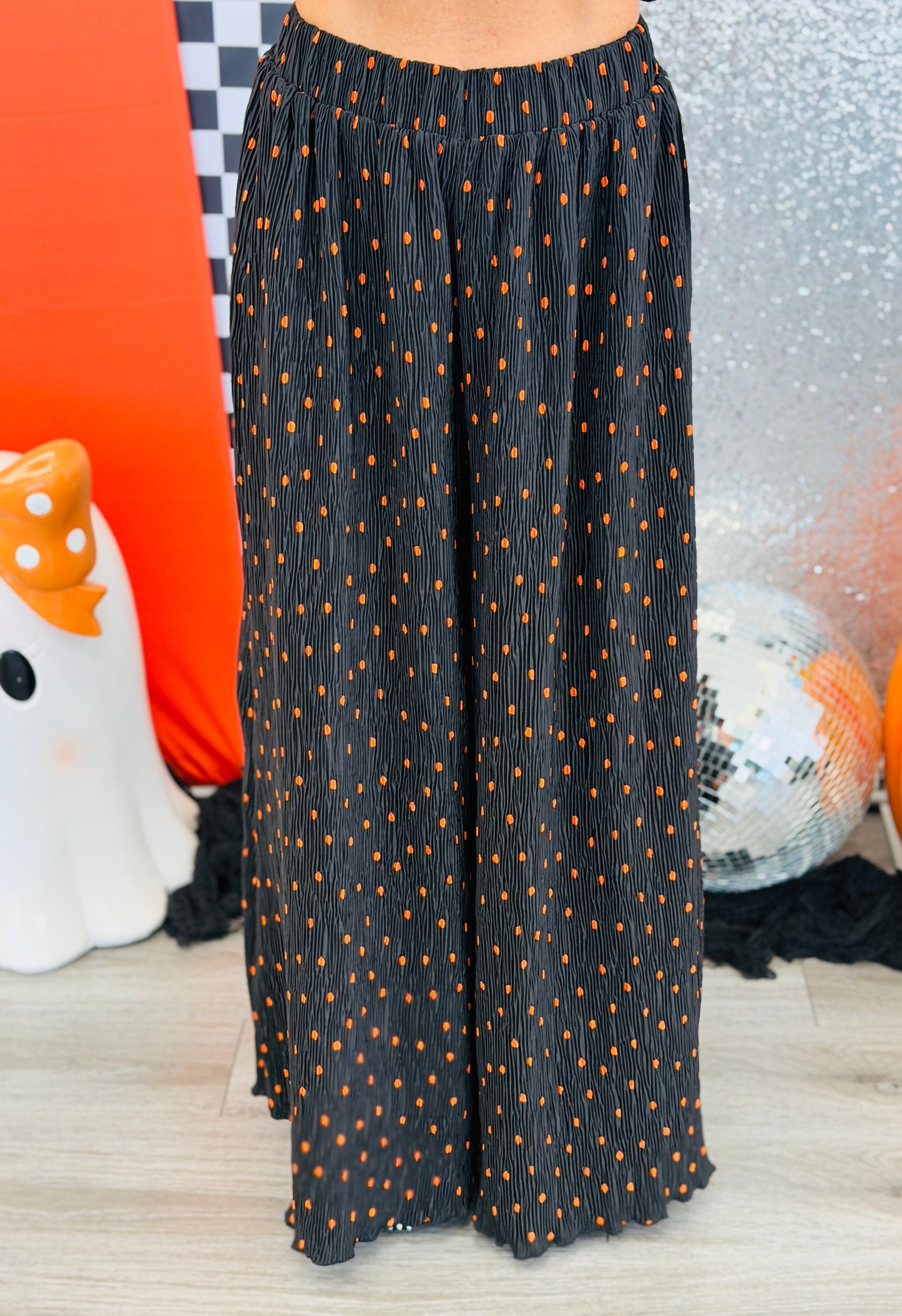 Black Polka Dot Pleated Wide Leg Pants (Reg.)