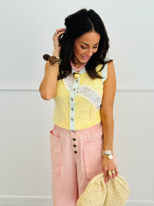 POL Lemon Lace Trim Sweater Top (Reg.)