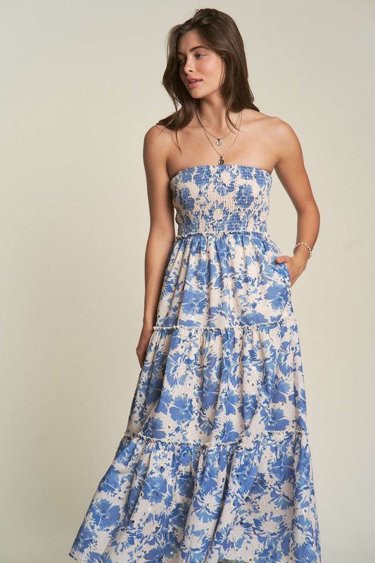 Floral Smocked Strapless Maxi Dress (Reg. and Plus)
