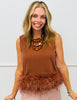Toffee Brown Feather Hem Tank Top (Reg.)