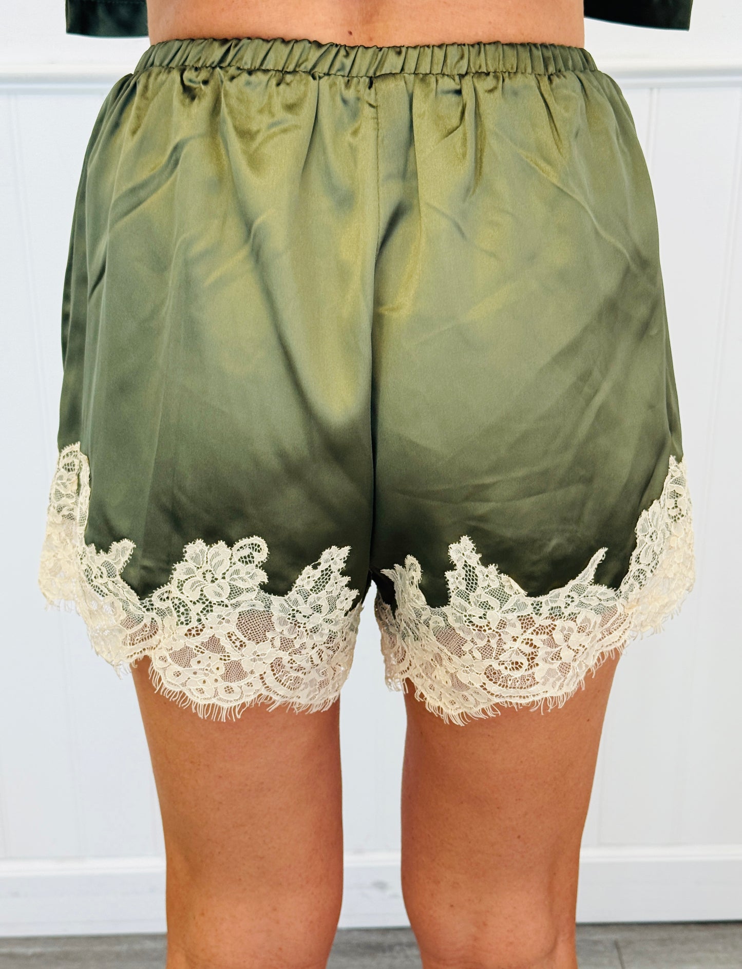 Olive Scallop Edge Lace Trim Shirt & Shorts Set (Reg.)