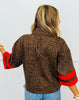Brown Leopard Faux Suede  Half Zip Short Sleeve Top (Reg.)