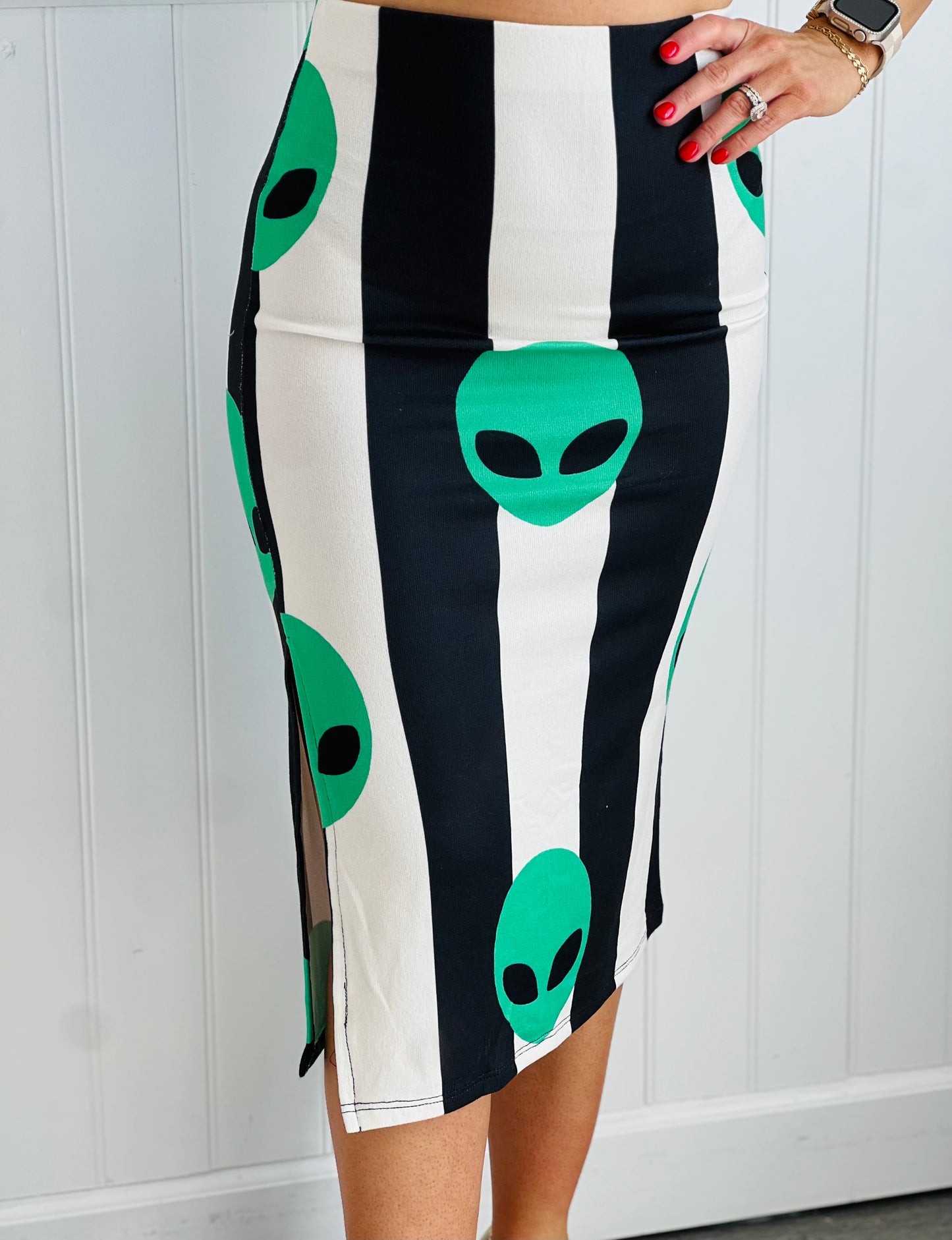 Striped Alien Midi Skirt (Reg & Plus)