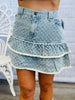 POL Lt. Denim Textured Twill Lace Trim Tiered Mini Skirt (Reg.)