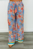 Lt. Blue Multi Floral Printed Wide Leg Pants (Reg. and Plus)