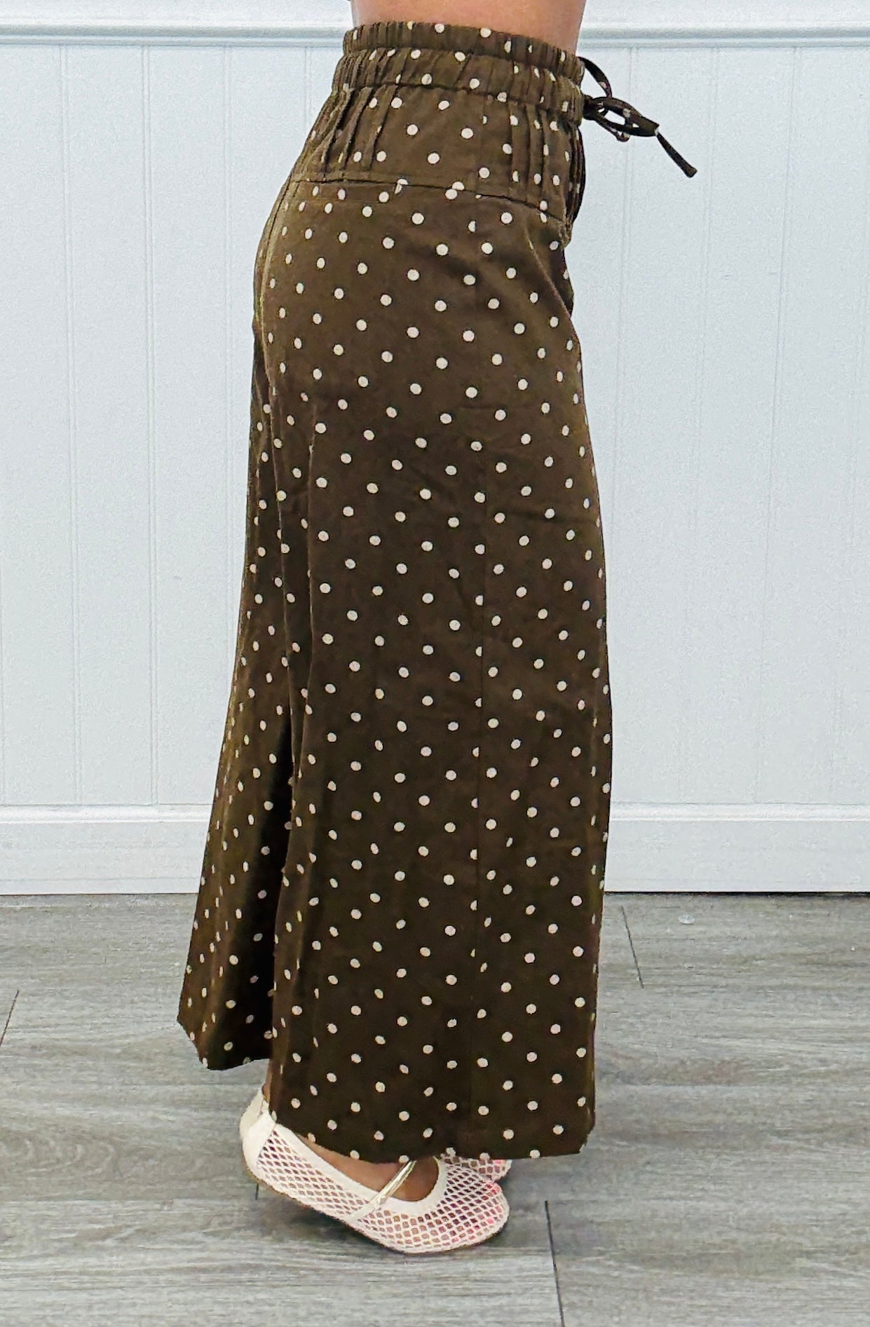 Brown Polka Dot Button Up Wide Leg Pants (Reg.)