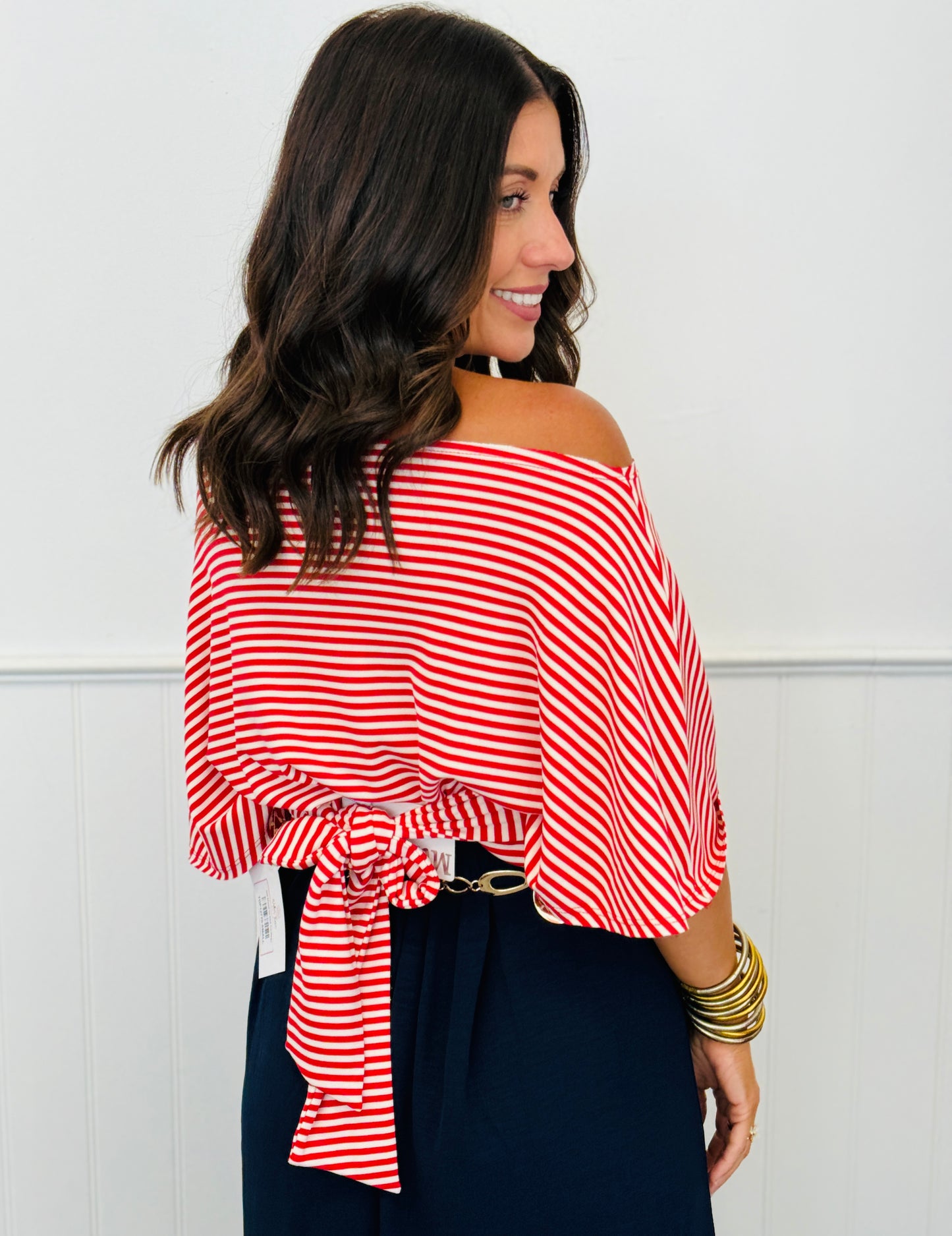 Red Striped Tie Back Top (Reg.)
