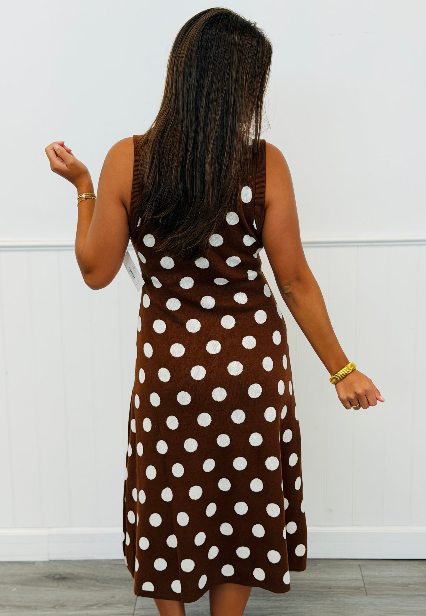 Queen Of Sparkles Brown Polka Dot Pumpkin Midi Tank Dress (Reg. and Plus)