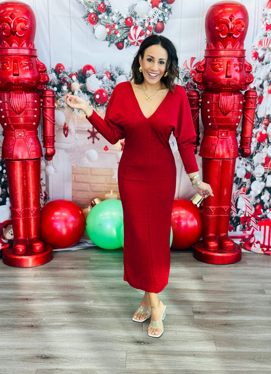 Red Glitter Knit Midi Dress (Reg.)