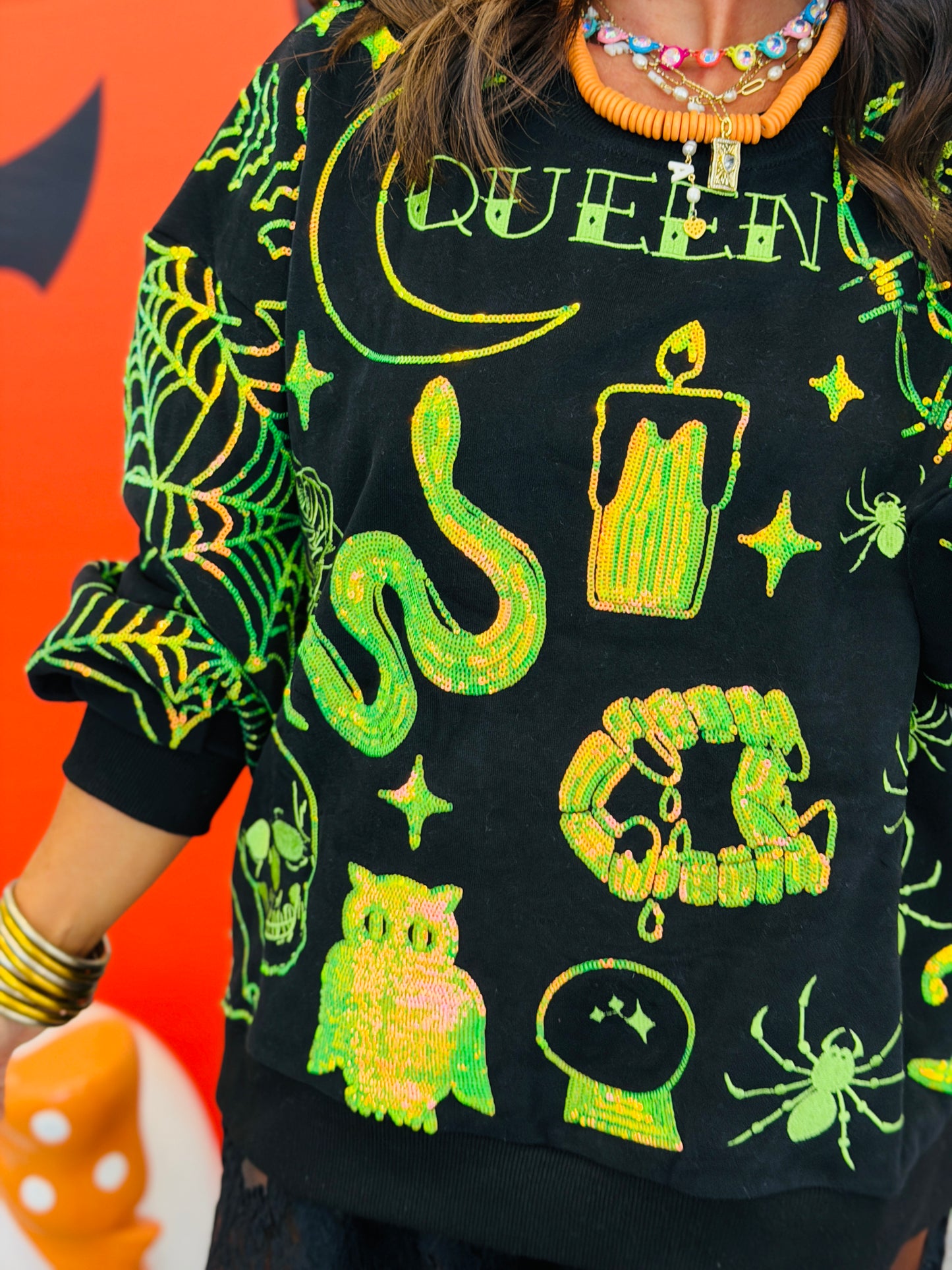 Queen Of Sparkles Black & Green Halloween Icon Sweatshirt (Reg. and Plus)
