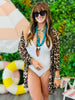 White Textured Gold Detail One Piece Swimsuit (Reg.)