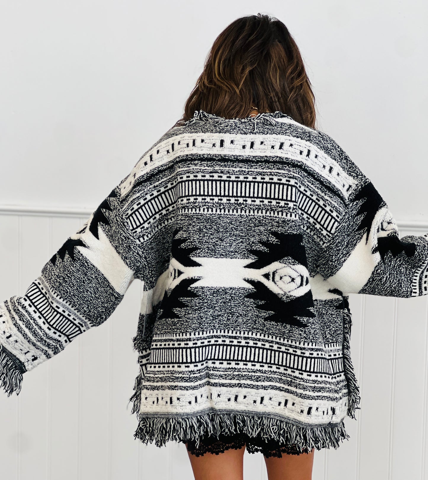 POL Black Multi Fringed Sweater Cardigan (Reg.)