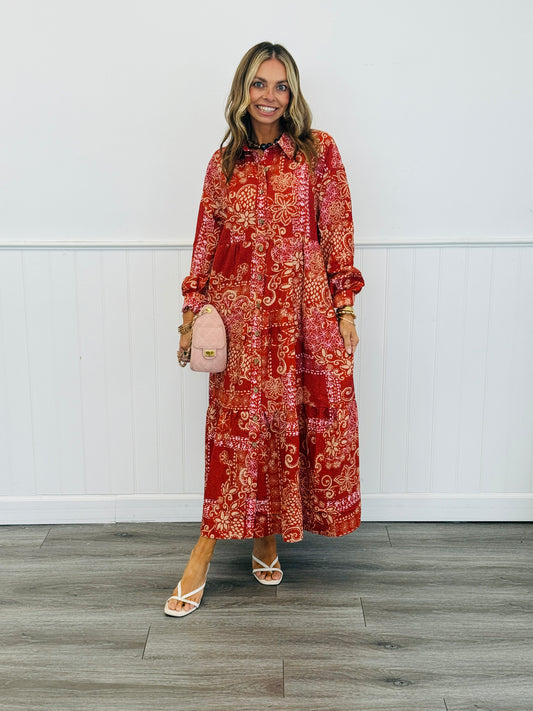 Rust Multi Boho Print Longline Shirt (Reg. and Plus)