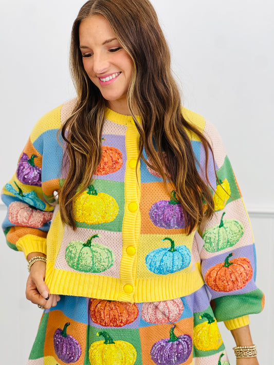 Queen Of Sparkles Pastel Colorblock Pumpkin Button Up Cardigan (Reg. and Plus)