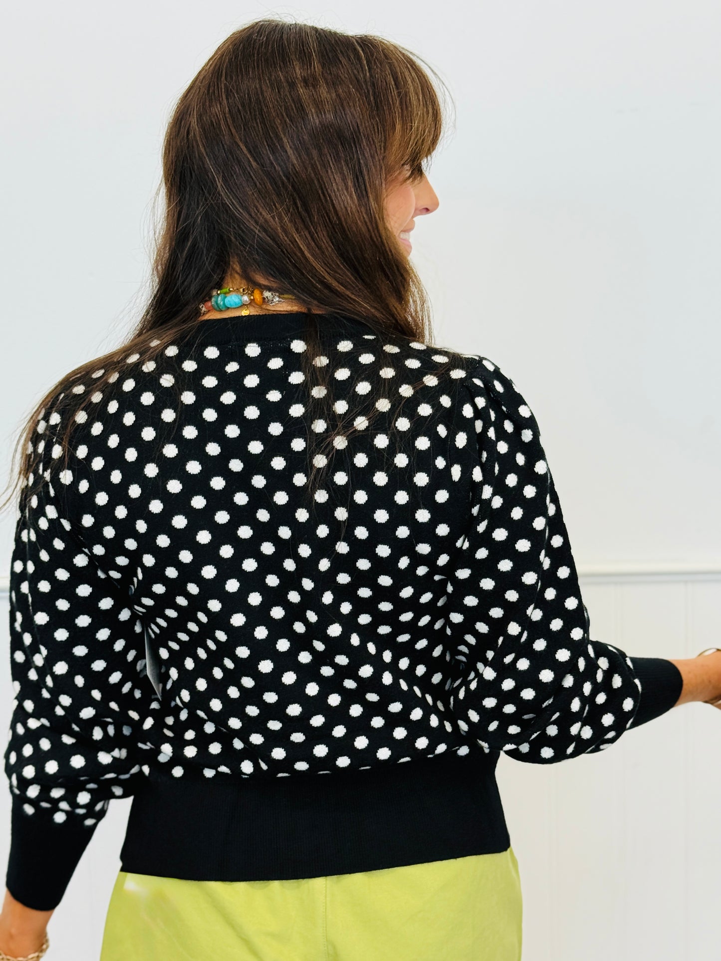 Black Polka Dot Button Down Sweater Cardigan (Reg & Plus)