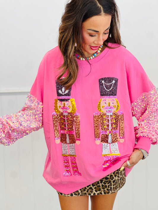 Pink Nutcracker Velvet Sequin Sleeves Sweatshirt (Reg.)