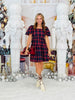 Plaid Babydoll Puff Sleeve Mini Dress (Reg. and Plus)