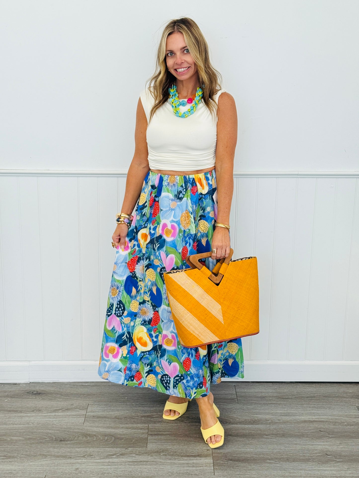 Blue Floral Embrace Midi Skirt (Reg.)
