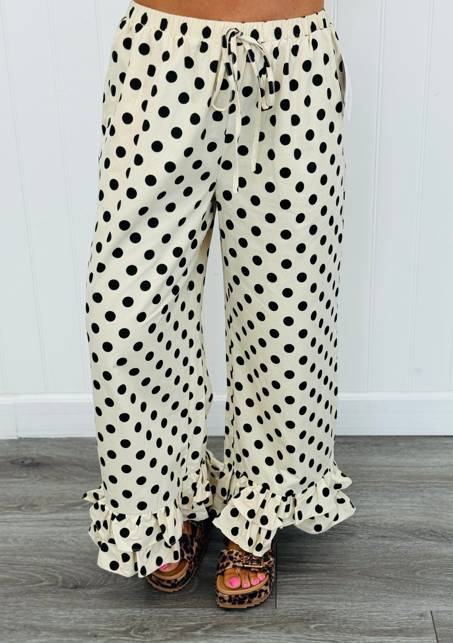 Cream/Black Ruffled Hem Polka Dot Pants (Reg.)