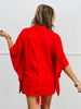 Red Ruched Drawstring Back Blouse (Reg & Plus)