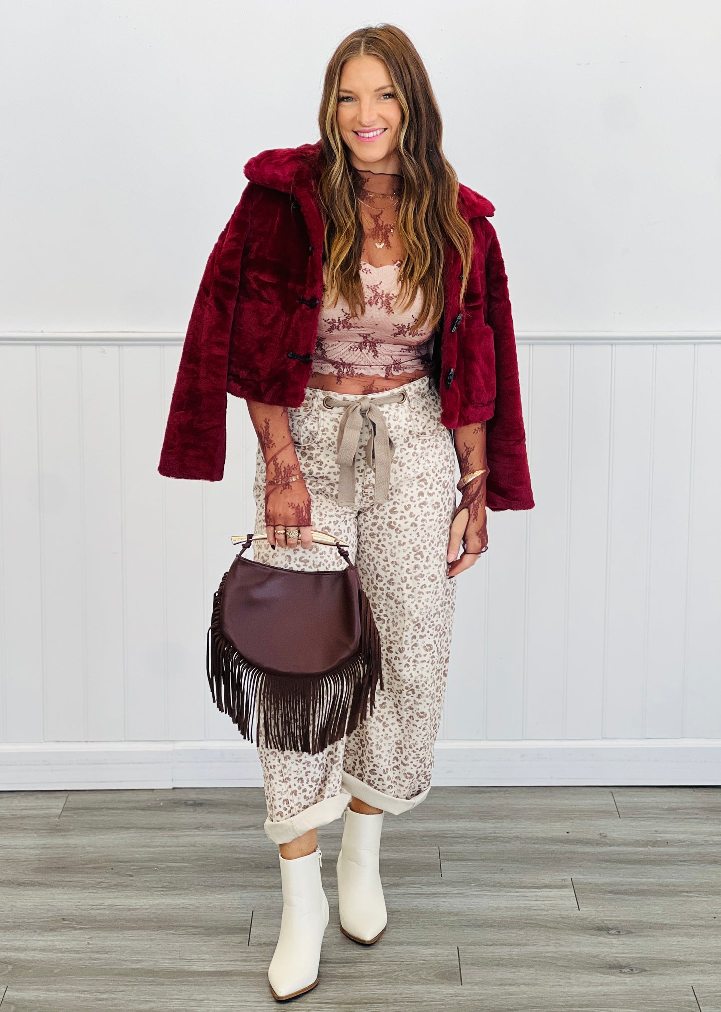 Leopard Print Interlaced Belt Barrel Pants (Reg.)