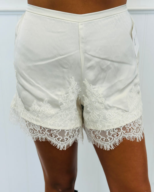 Champagne Satin Lace Trim Shorts (Reg. and Plus)