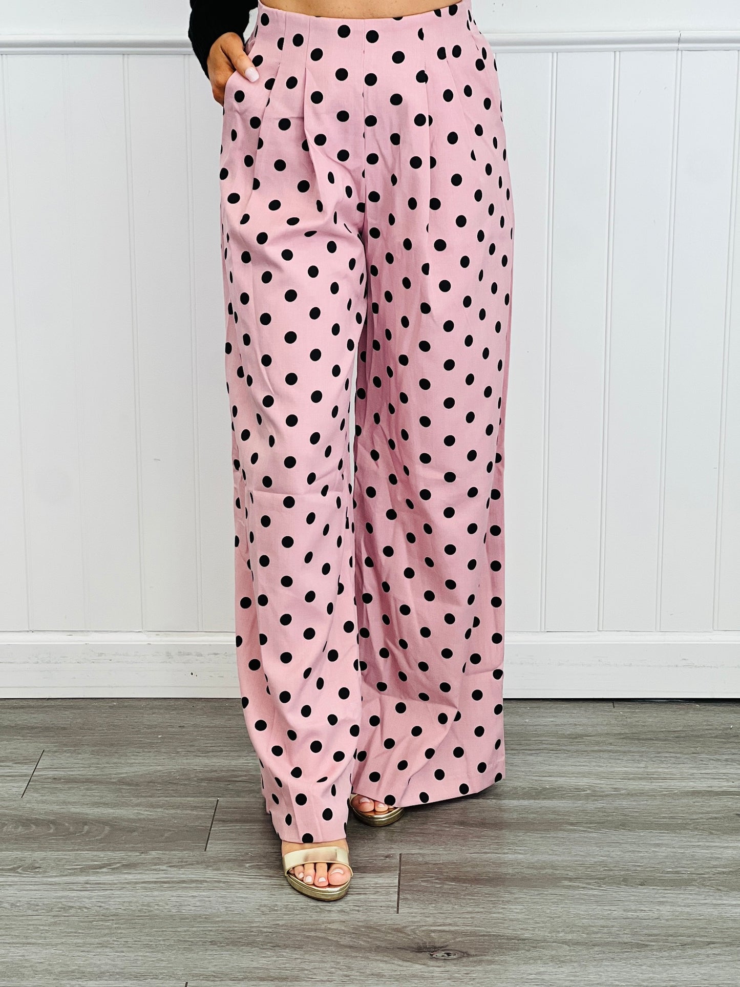 Pleated High Waist Polka Dot Pants (Reg.)-2 Colors
