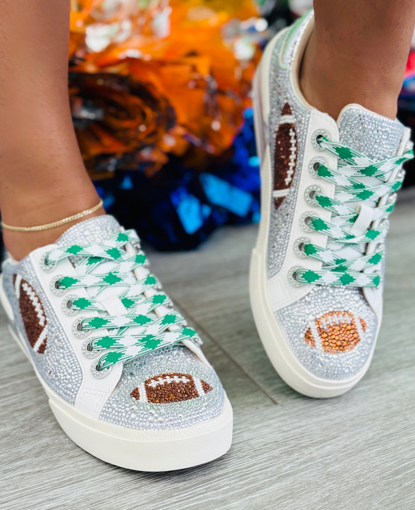 Betsey Johnson Archy Football Rhinestone Sneakers