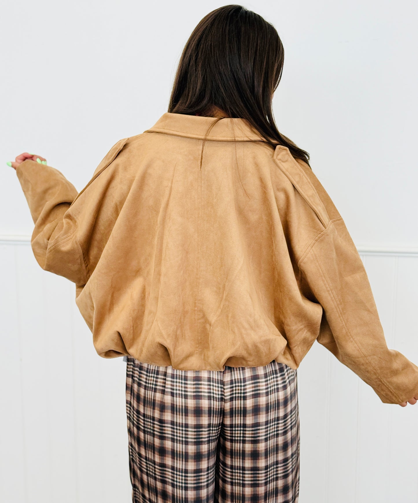 Camel Suede Bomber Jacket (Reg)