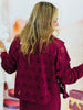 Wine Laser Cut Floral Suede Jacket (Reg & Plus)