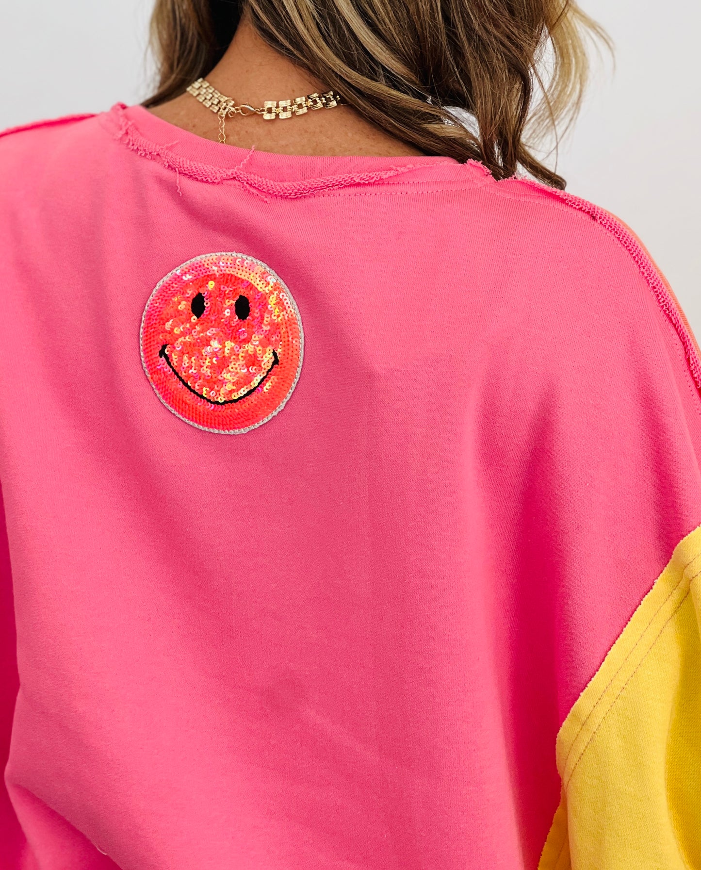 Sequins Happy Face Patched LS Top (Reg. and Plus)