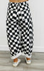 Black Checkered Print Denim Barrel Pants (Reg. and Plus)