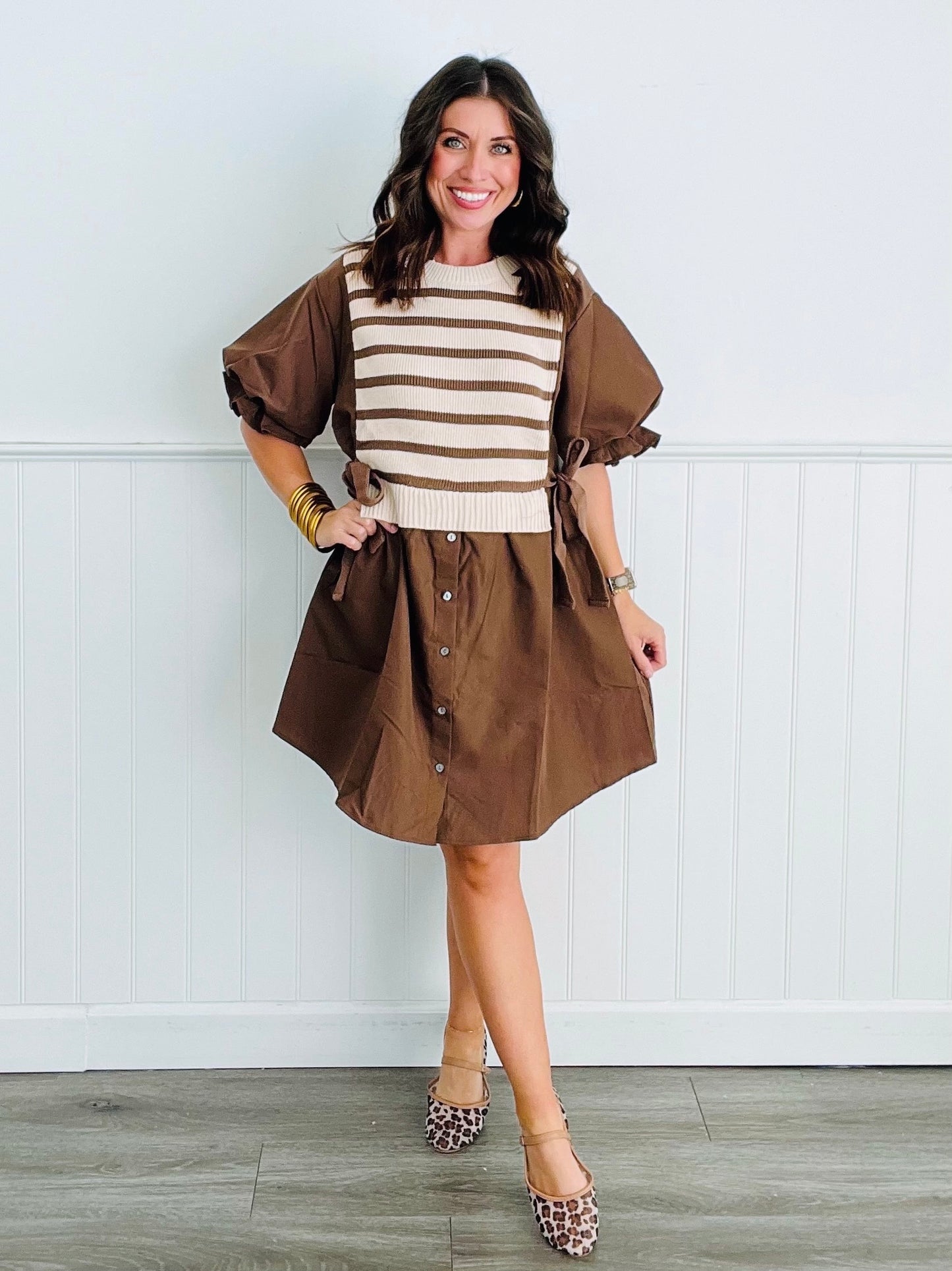 Brown Twofer Mini Shirt Dress (Reg)