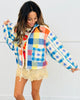 Blue Combo Plaid Quilted Puffer Jacket (Reg & Plus)