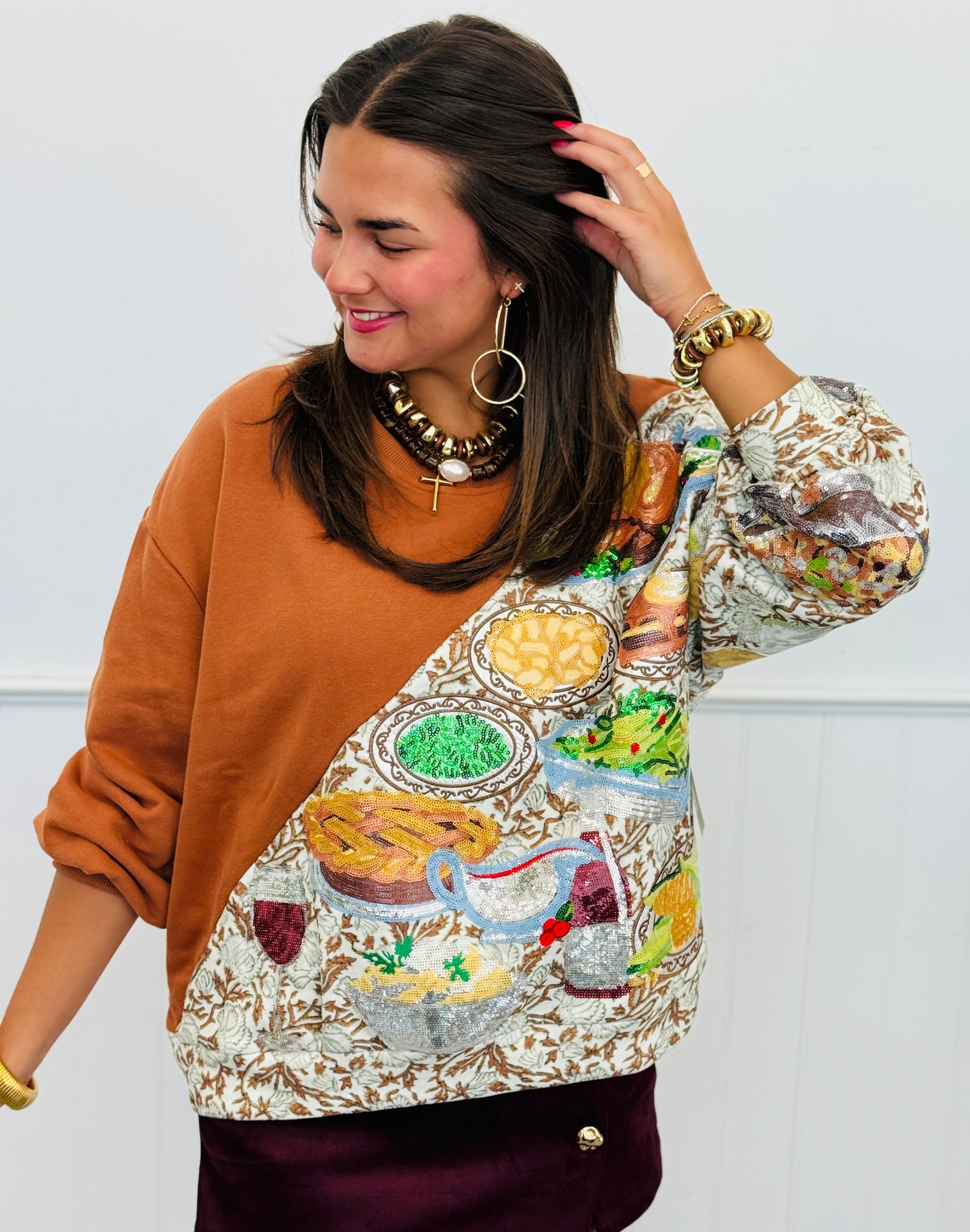 Queen Of Sparkles Brown Thanksgiving Meal Sweatshirt (Reg. and Plus)